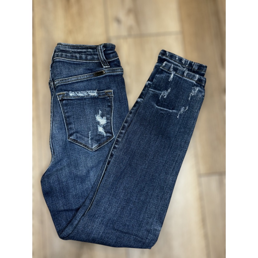 Kancan Signature Stylish Distressed Womens‎ Dark Wash Distressed Skinny Jeans 25